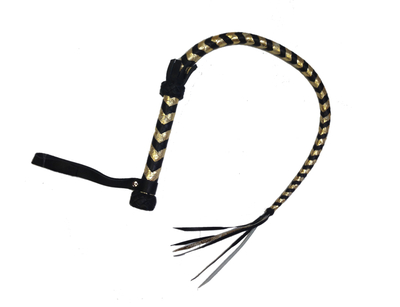 Чёрно-золотистая кожаная плетка с рукояткой - 90 см. - фото, цены