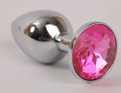 Серебряная металлическая анальная пробка с розовым стразиком - 8,2 см. - фото, цены