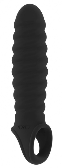 Чёрная ребристая насадка Stretchy Penis Extension No.32 - фото, цены