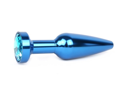 Удлиненная коническая гладкая синяя анальная втулка с голубым кристаллом - 11,3 см. - фото, цены