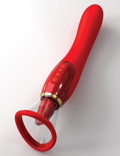 Красный двухсторонний вибростимулятор Ultimate Pleasure 24k Gold Luxury Edition - 25 см. - фото, цены
