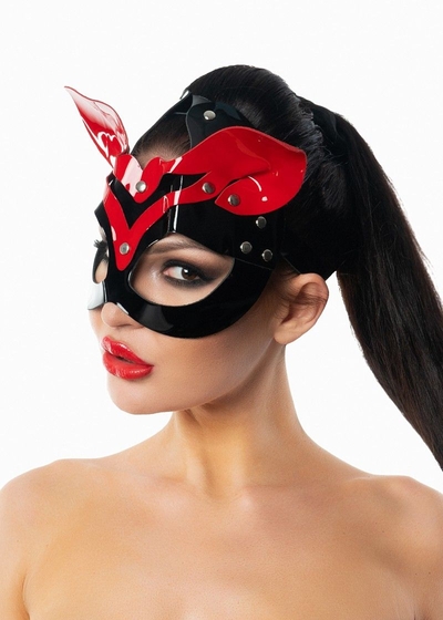 Черно-красная лакированная маска кошки с ушками - фото, цены