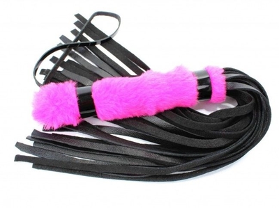 Черная плеть с розовой меховой рукоятью - 44 см. - фото, цены