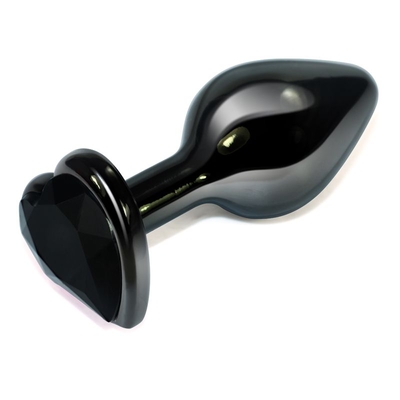 Гладкая чёрная втулка с чёрным кристаллом-сердечком - 7,6 см. - фото, цены