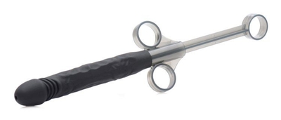 Черный шприц в форме пениса для введения лубриканта Jizz Shooter Silicone Dildo Lube - 19,7 см. - фото, цены