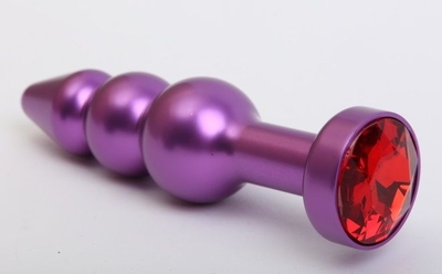 Фиолетовая фигурная анальная ёлочка с красным кристаллом - 11,2 см. - фото, цены
