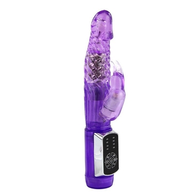 Фиолетовый вибратор с клиторальным стимулятором и ротацией - 21,5 см. - фото, цены