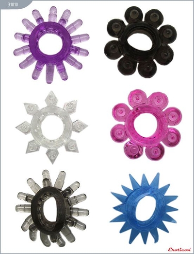 Набор из 6 эрекционных колец различной формы и цвета - фото, цены