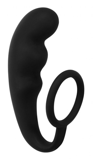 Чёрное эрекционное кольцо с анальным стимулятором Mountain Range Anal Plug - фото, цены
