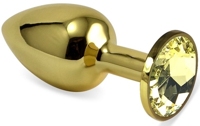 Золотистая анальная пробка с желтым кристаллом - 5,5 см. - фото, цены