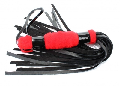 Черная плеть с красной меховой рукоятью - 44 см. - фото, цены