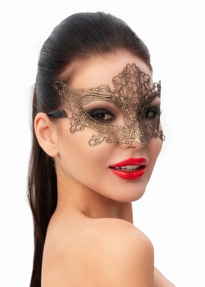 Роскошная золотистая женская карнавальная маска - фото, цены
