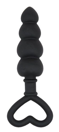 Черный силиконовый стимулятор-елочка с сердечком-ограничителем - 11 см. - фото, цены