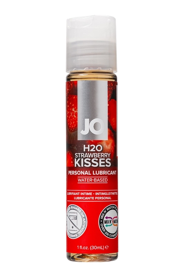 Лубрикант на водной основе с ароматом клубники Jo Flavored Strawberry Kisses - 30 мл. - фото, цены