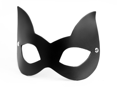 Черная кожаная маска с прорезями для глаз и ушками - фото, цены