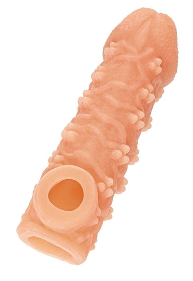 Телесная закрытая насадка с пучками шишечек Cock Sleeve 009 Size M - 15,6 см. - фото, цены