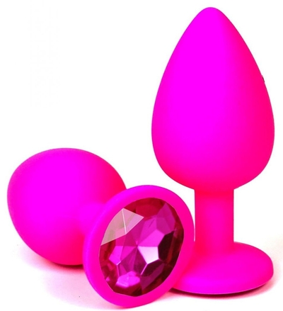 Розовая силиконовая пробка с ярко-розовым кристаллом - 8 см. - фото, цены