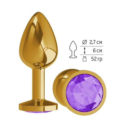 Золотистая анальная втулка с фиолетовым кристаллом - 7 см. - фото, цены