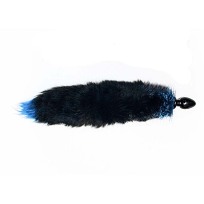 Черная анальная пробка с голубым лисьим хвостом - фото, цены