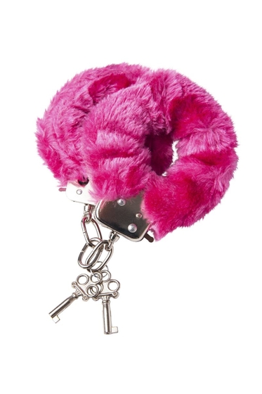 Розовые меховые наручники с металлическим крепежом - фото, цены