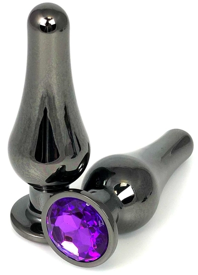 Черная удлиненная анальная пробка с фиолетовым кристаллом - 11,5 см. - фото, цены