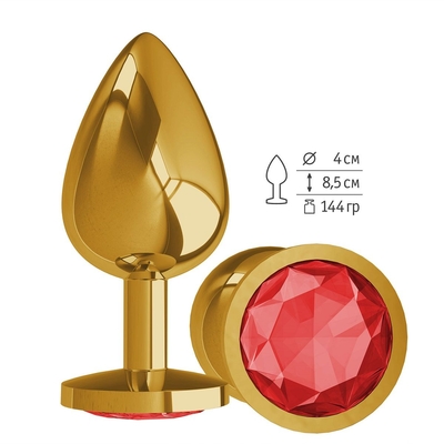 Золотистая большая анальная пробка с красным кристаллом - 9,5 см. - фото, цены