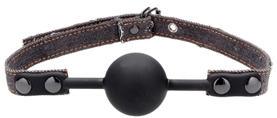 Черный кляп-шарик With Roughend Denim Straps с черными джинсовыми ремешками - фото, цены
