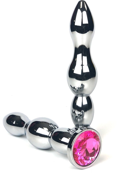 Серебристая анальная пробка-ёлочка с розовым кристаллом - 12 см. - фото, цены