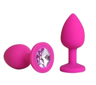 Розовая силиконовая пробка с фиолетовым кристаллом размера L - 9,2 см. - фото, цены