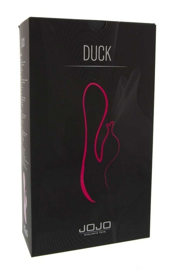 Розовый вибратор с клиторальным стимулятором-уточкой Jojo Duck - 12 см. - фото, цены