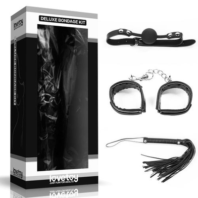 БДСМ-набор Deluxe Bondage Kit: наручники, плеть, кляп-шар - фото, цены