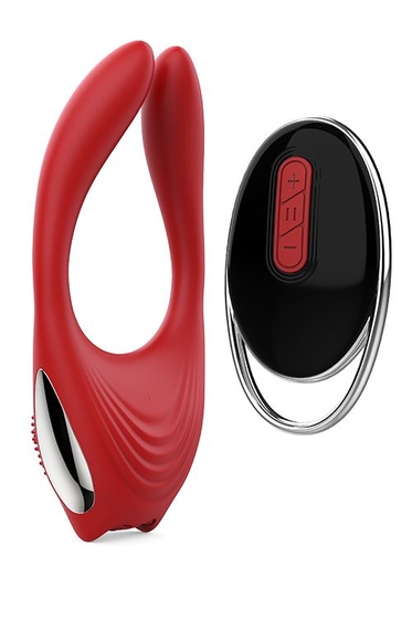Красное эрекционное кольцо Eros с пультом ду - фото, цены