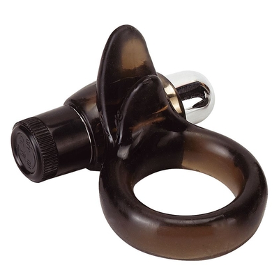 Дымчатое эрекционное кольцо Vibro Ring Clitoral Tongue Black - фото, цены