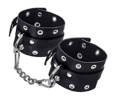 Черные кожаные однослойные наручники с люверсами - фото, цены