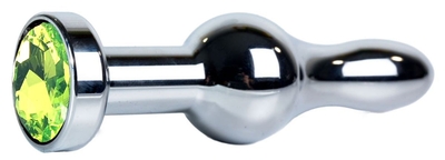 Серебристая каплевидная анальная пробка с лаймовым кристаллом - 10,5 см. - фото, цены