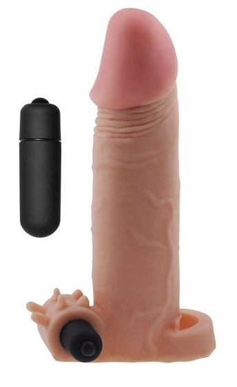 Реалистичная насадка на пенис с вибрацией и подхватом - 17,8 см. - фото, цены