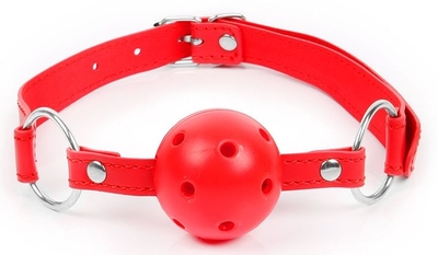 Красный кляп-шарик на регулируемом ремешке с кольцами - фото, цены