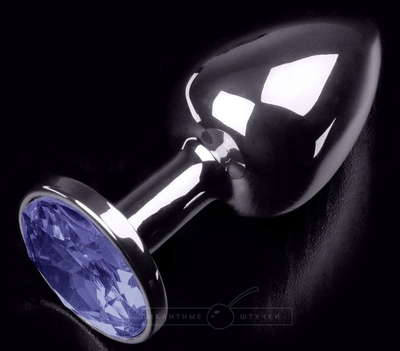 Серая анальная пробка с синим кристаллом - 7,5 см. - фото, цены