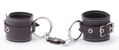 Черные кожаные наручники с контрастной строчкой - фото, цены