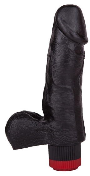 Чёрный виброфаллос с мошонкой - 15,5 см. - фото, цены