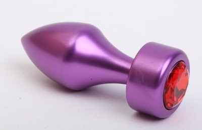 Фиолетовая анальная пробка с широким основанием и красным кристаллом - 7,8 см. - фото, цены