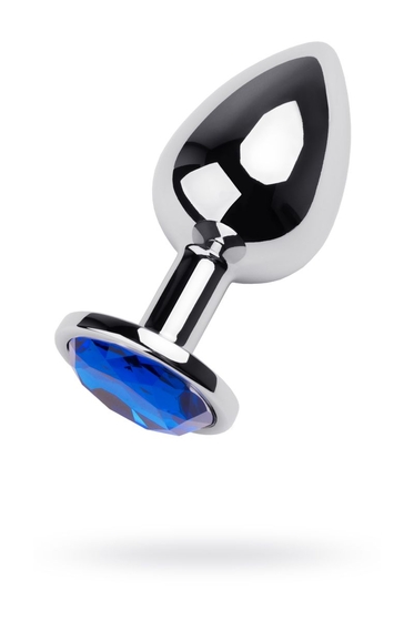 Серебристая анальная втулка с синим стразом - 9,5 см. - фото, цены