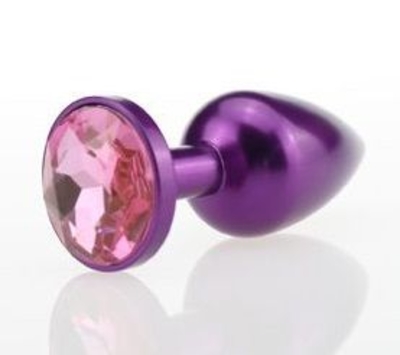 Фиолетовая анальная пробка с розовым стразом - 7,6 см. - фото, цены