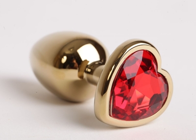 Золотистая анальная пробка с красным стразиком-сердечком - 8 см. - фото, цены