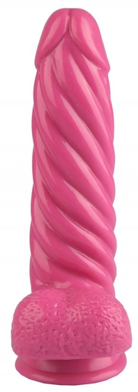 Розовый реалистичный винтообразный фаллоимитатор на присоске - 21 см. - фото, цены