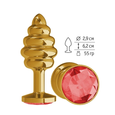 Золотистая пробка с рёбрышками и красным кристаллом - 7 см. - фото, цены