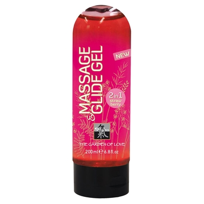 Массажное масло и лубрикант Massage Glide Gel с клубничным ароматом - 200 мл. - фото, цены