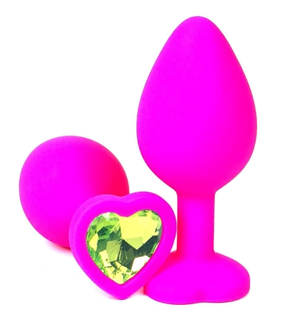Розовая силиконовая пробка с лаймовым кристаллом-сердцем - 8,5 см. - фото, цены