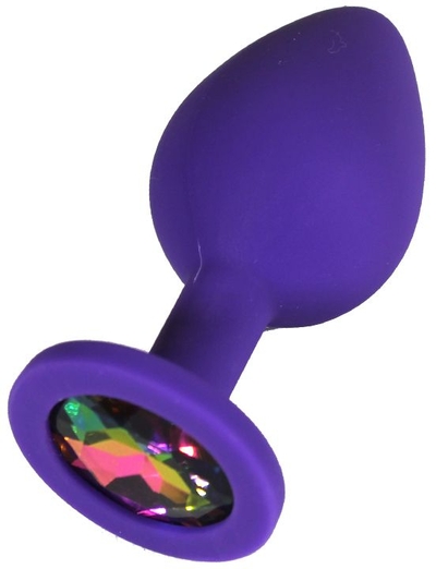 Фиолетовая анальная пробка с радужным кристаллом - 9 см. - фото, цены