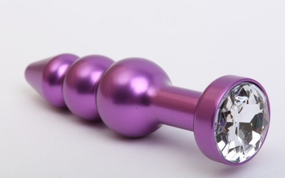 Фиолетовая фигурная анальная ёлочка с прозрачным кристаллом - 11,2 см. - фото, цены